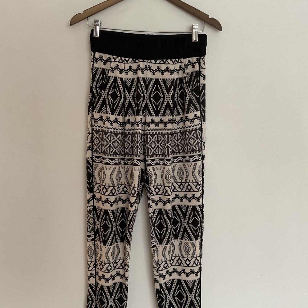 Ci Sono Black and Cream Geometric Pants